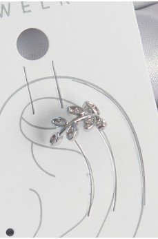 Pirinç Gümüş Renk Zirkon Taşlı Yaprak Model Kıkırdak Kadın Küpe