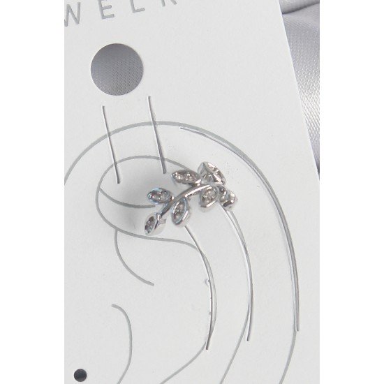 Pirinç Gümüş Renk Zirkon Taşlı Yaprak Model Kıkırdak Kadın Küpe