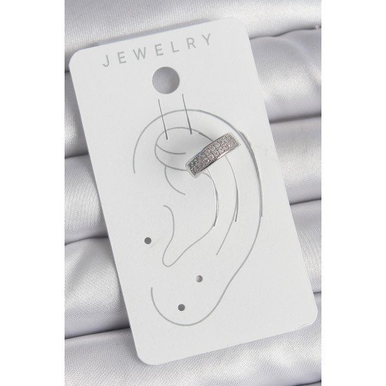 Pirinç Gümüş Renk Zirkon Taşlı Kıkırdak Model Kadın Küpe