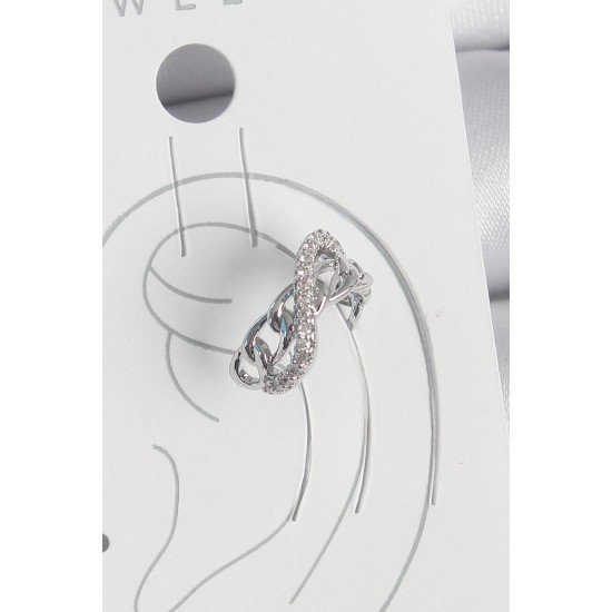 Pirinç Gümüş Renk Zirkon Taşlı Zincir Sonsuzluk Model Kadın Kıkırdak Küpe