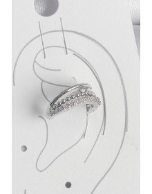 Pirinç Gümüş Renk Zirkon Taşlı 3'Lü Sıralı Kadın Kıkırdak Küpe