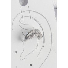 Pirinç Gümüş Renk Zirkon Taşlı 3'Lü Sıralı Kadın Kıkırdak Küpe