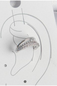 Pirinç Gümüş Renk Zirkon Taşlı 3'Lü Sıralı Kadın Kıkırdak Küpe