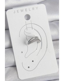 Pirinç Gümüş Renk Zirkon Taşlı 3'Lü Sıralı Kadın Kıkırdak Küpe