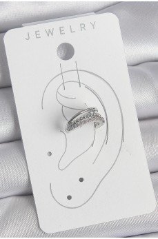 Pirinç Gümüş Renk Zirkon Taşlı 3'Lü Sıralı Kadın Kıkırdak Küpe