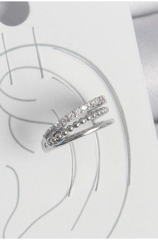 Pirinç Gümüş Renk Zirkon Taşlı 3'Lü Sıralı Model Kadın Kıkırdak Küpe