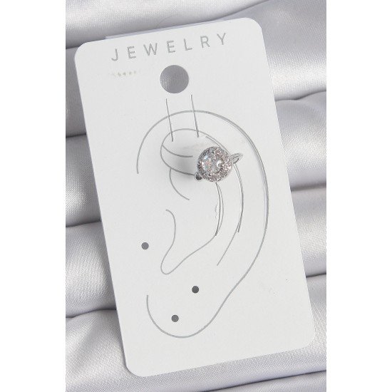 Pirinç Gümüş Renk Zirkon Taşlı Kadın Kıkırdak Model Küpe