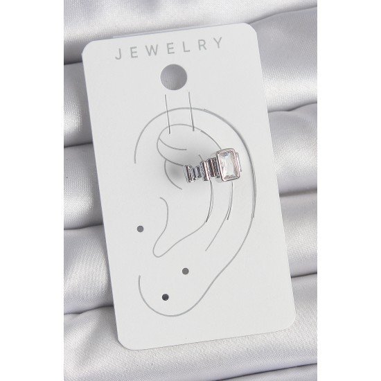 Pirinç Gümüş Renk Kare Zirkon Taşlı Kadın Kıkırdak Model Küpe