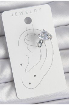 Pirinç Gümüş Renk Zirkon Taşlı Kalp Model Kadın Kıkırdak Küpe