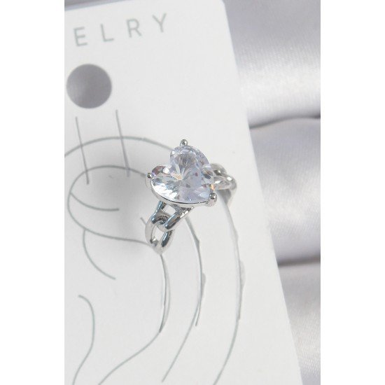 Pirinç Gümüş Renk Zirkon Taşlı Kalp Model Kadın Kıkırdak Küpe