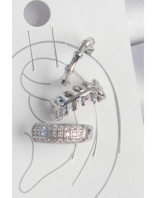 Pirinç Gümüş Renk Zirkon Taşlı 3'Lü Model Yaprak Figür Kadın Kıkırdak Küpe