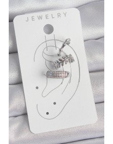 Pirinç Gümüş Renk Zirkon Taşlı 3'Lü Model Yaprak Figür Kadın Kıkırdak Küpe