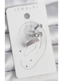 Pirinç Gümüş Renk Zirkon Taşlı 3'Lü Zincir Sarmal Model Kadın Kıkırdak Küpe
