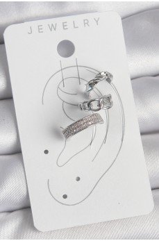 Pirinç Gümüş Renk Zirkon Taşlı 3'Lü Zincir Sarmal Model Kadın Kıkırdak Küpe