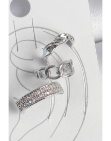 Pirinç Gümüş Renk Zirkon Taşlı 3'Lü Zincir Sarmal Model Kadın Kıkırdak Küpe