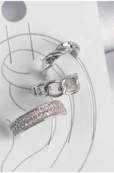 Pirinç Gümüş Renk Zirkon Taşlı 3'Lü Zincir Sarmal Model Kadın Kıkırdak Küpe