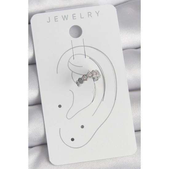 Pirinç Gümüş Renk Bal Peteği Model Zirkon Taşlı Kadın Kıkırdak Küpe