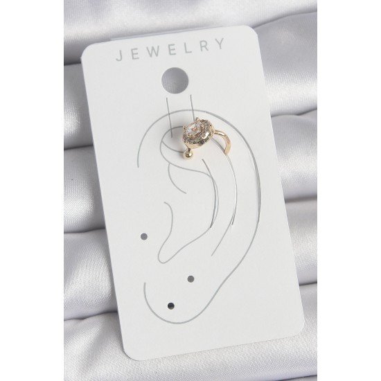 Pirinç Gold Renk Zirkon Taşlı Kadın Kıkırdak Küpe