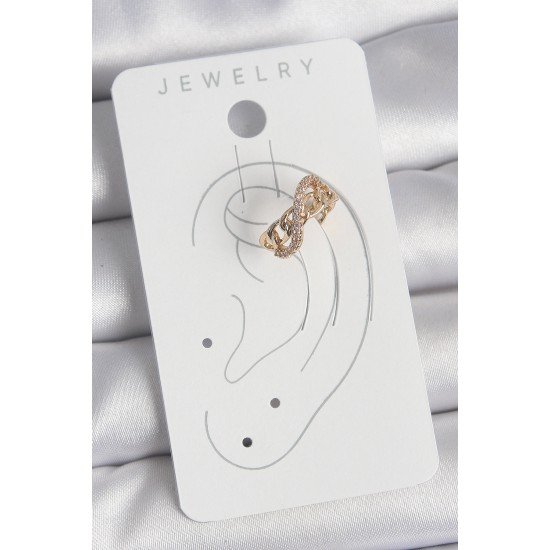 Pirinç Gold Renk Zirkon Taşlı Sonsuzluk Zincir Model Kadın Kıkırdak Küpe