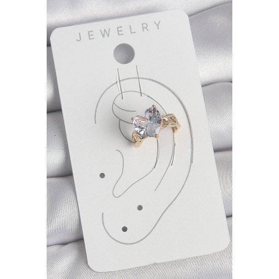 Pirinç Gold Renk Zirkon Taşlı Kalp Model Kadın Kıkırdak Küpe