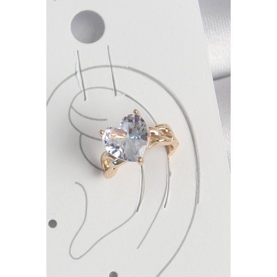 Pirinç Gold Renk Zirkon Taşlı Kalp Model Kadın Kıkırdak Küpe