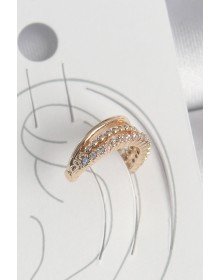 Pirinç Gold Renk Zirkon Taşlı 3'Lü Sıralı Model Kadın Kıkırdak Küpe