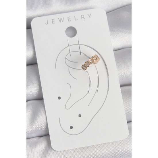 Pirinç Gold Renk Zirkon Taşlı Bal Peteği Model Kadın Kıkırdak Küpe