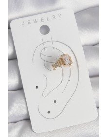 Pirinç Gold Renk Kare Zirkon Taşlı Kadın Kıkırdak Küpe