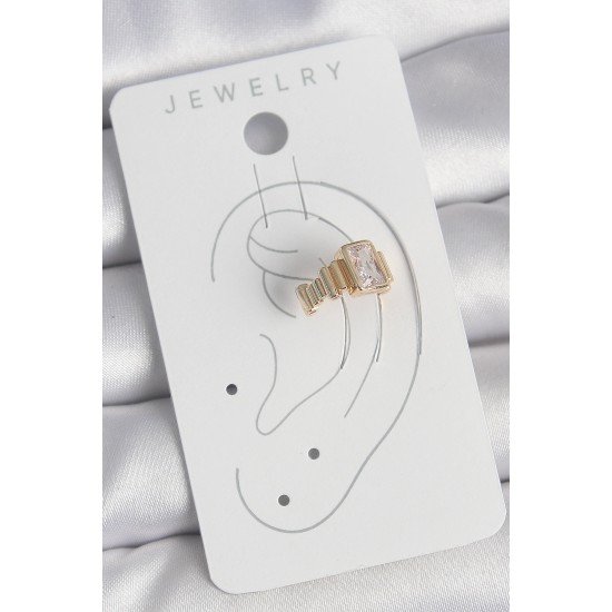 Pirinç Gold Renk Kare Zirkon Taşlı Kadın Kıkırdak Küpe