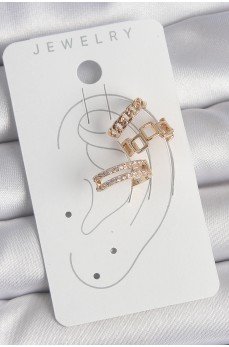 Pirinç Gold Renk Zirkon Taşlı Kare Zincir Model Kadın Kıkırdak Küpe