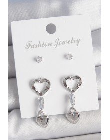 Pirinç Gümüş Renk Zirkon Taş Detaylı Sallantı Model 2 Çift Kadın Küpe Seti