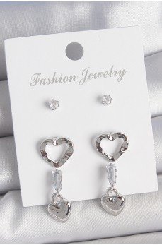 Pirinç Gümüş Renk Zirkon Taş Detaylı Sallantı Model 2 Çift Kadın Küpe Seti