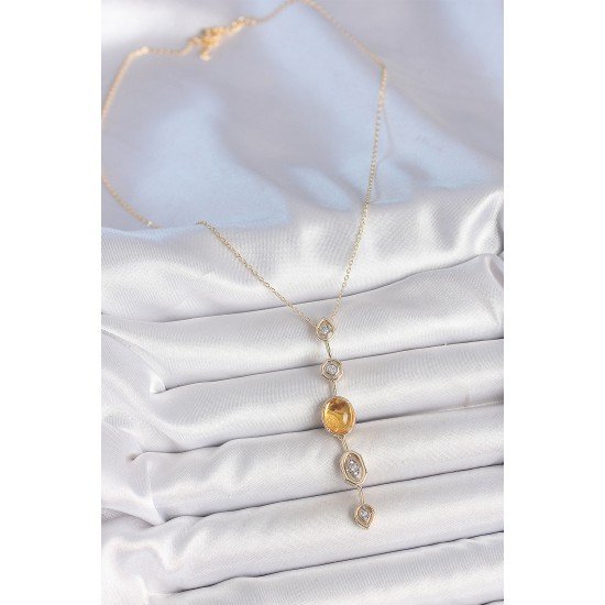 Pirinç Zincir Kehribar Sarı Gold Renk Zirkon Taşlı Y Kolye Pirinç Zincir Kehribar Sarı Gold Renk Zirkon Taşlı Y Kolye