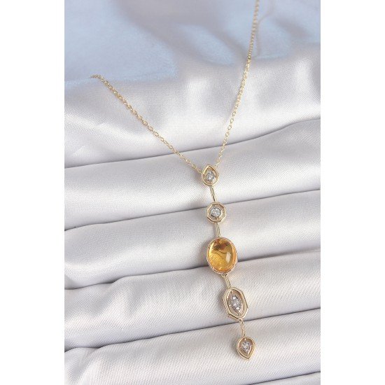 Pirinç Zincir Kehribar Sarı Gold Renk Zirkon Taşlı Y Kolye Pirinç Zincir Kehribar Sarı Gold Renk Zirkon Taşlı Y Kolye