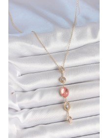 Pirinç Zincir Pembe Gold Renk Zirkon Taşlı Y Kolye