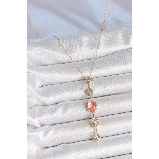 Pirinç Zincir Pembe Gold Renk Zirkon Taşlı Y Kolye Pirinç Zincir Pembe Gold Renk Zirkon Taşlı Y Kolye