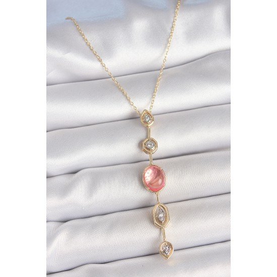Pirinç Zincir Pembe Gold Renk Zirkon Taşlı Y Kolye Pirinç Zincir Pembe Gold Renk Zirkon Taşlı Y Kolye
