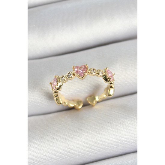 Pirinç Sıralı Kalp Figürlü Zirkon Taşlı Gold Renk Ayarlanabilir Kadın Yüzük Pirinç Sıralı Kalp Figürlü Zirkon Taşlı Gold Renk Ayarlanabilir Kadın Yüzük