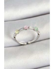 Pirinç Sıralı Boncuk Figürlü Zirkon Taşlı Gümüş Renk Ayarlanabilir Kadın Yüzük