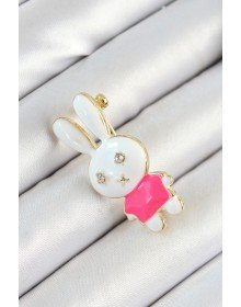 Zirkon Taş Detaylı Beyaz Ve Pembe 3D Tavşan Figürlü Kadın Broş