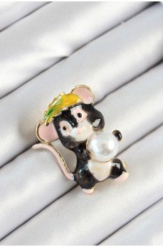 İnci Detaylı Siyah Ve Pembe 3D Sevimli Fare Figürlü Gold Renk Kadın Broş İnci Detaylı Siyah Ve Pembe 3D Sevimli Fare Figürlü Gold Renk Kadın Broş