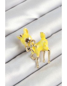 Zirkon Taşlı Fiyonk Detaylı 3D Sarı Ceylan Figürlü Gold Renk Kadın Broş