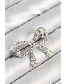Üzeri Zirkon Taşlı Fiyonk Figürlü Gümüş Renk Kadın Broş