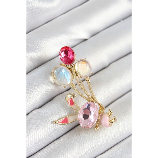 Zirkon Taşlı Balonlu Pembe Tavşan Figürlü Gold Renk Kadın Broş Zirkon Taşlı Balonlu Pembe Tavşan Figürlü Gold Renk Kadın Broş