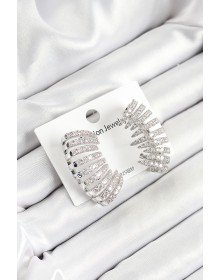 Pirinç Zirkon Taşlı Çoklu Görünümlü Model Gümüş Renk Kadın Küpe