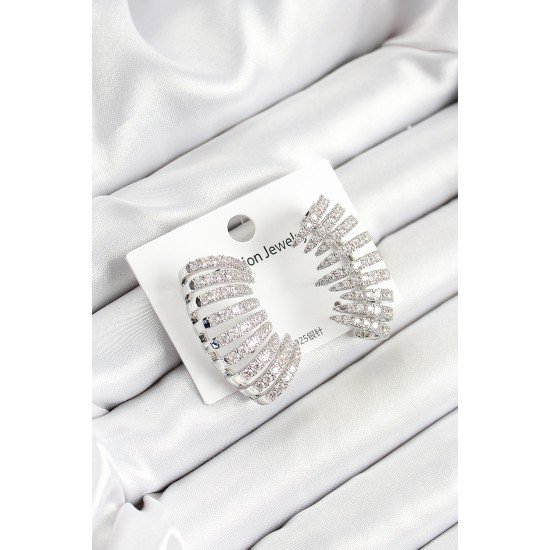 Pirinç Zirkon Taşlı Çoklu Görünümlü Model Gümüş Renk Kadın Küpe Pirinç Zirkon Taşlı Çoklu Görünümlü Model Gümüş Renk Kadın Küpe