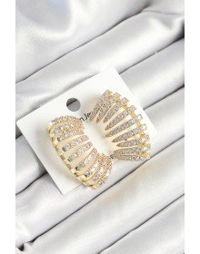 Pirinç Zirkon Taşlı Çoklu Görünümlü Model Gold Renk Kadın Küpe