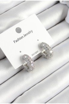 Pirinç Zirkon Taşlı Halka Model Gümüş Renk Kadın Küpe