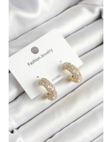 Pirinç Zirkon Taşlı Halka Model Gold Renk Kadın Küpe