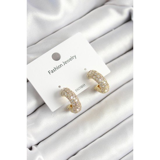 Pirinç Zirkon Taşlı Halka Model Gold Renk Kadın Küpe Pirinç Zirkon Taşlı Halka Model Gold Renk Kadın Küpe